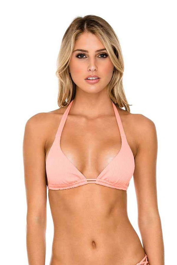 Luli Fama Orillas Del Mar Ribbed Double Strap Sliding Halter Bikini Top